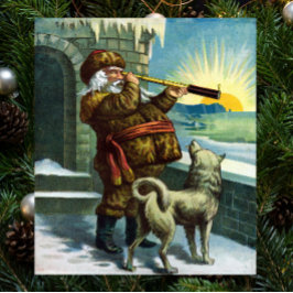 ビンテージクリスマスサンタクロース望遠鏡ドッグサンセット ポスター