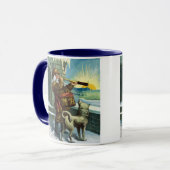 ビンテージクリスマスサンタクロース望遠鏡ドッグサンセット マグカップ (正面左)