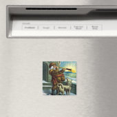 ビンテージクリスマスサンタクロース望遠鏡ドッグサンセット マグネット (インサイチュ (食洗機))