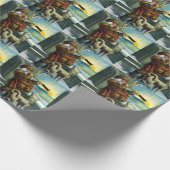 ビンテージクリスマスサンタクロース望遠鏡ドッグサンセット ラッピングペーパー (角)