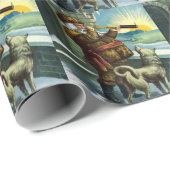 ビンテージクリスマスサンタクロース望遠鏡ドッグサンセット ラッピングペーパー (ロールコーナー)