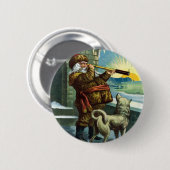 ビンテージクリスマスサンタクロース望遠鏡ドッグサンセット 缶バッジ (正面&裏面)