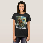 ビンテージクリスマスサンタクロース望遠鏡ドッグサンセット Tシャツ (正面フル)