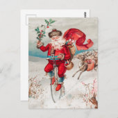 ビンテージクリスマスサンタクロース自転車トナカイ ポストカード (正面/裏面)