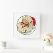 ビンテージクリスマスサンタクロース顔オールドファッションドT スクエア壁時計 (ホーム)