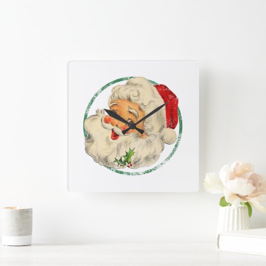ビンテージクリスマスサンタクロース顔オールドファッションドT スクエア壁時計 (ホーム)