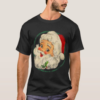 ビンテージクリスマスサンタクロース顔オールドファッションドT Tシャツ