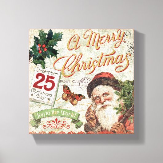 ビンテージクリスマスサンタクロース キャンバスプリント (正面)