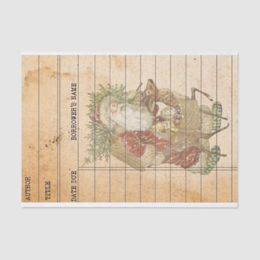 ビンテージクリスマスサンタクロースReindeerLibraryカード 薄葉紙 (正面)