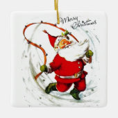 ビンテージクリスマスサンタジャンプローピング セラミックオーナメント (正面)
