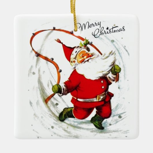 ビンテージクリスマスサンタジャンプローピング セラミックオーナメント (正面)
