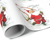 ビンテージクリスマスサンタジャンプローピング ラッピングペーパー (ロールコーナー)