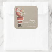 ビンテージクリスマスサンタハッピーホリデーズパーソナライズ スクエアシール (バッグ)
