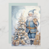 ビンテージクリスマスサンタブルー金ゴールド シーズンカード (正面/裏面)