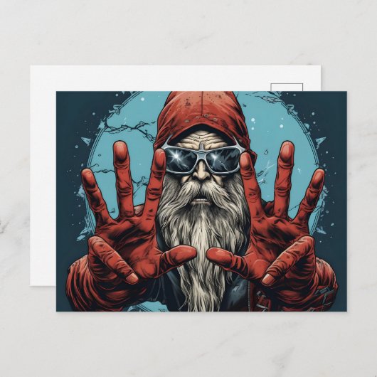 ビンテージクリスマスサンタヘビーメタルロックアンドロール 案内ポストカード (正面/裏面)