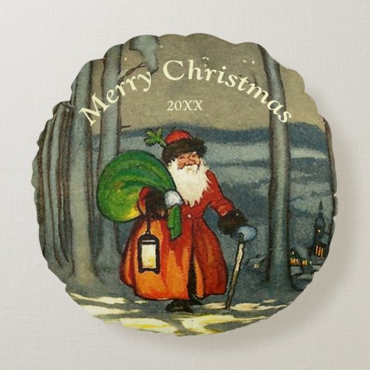 ビンテージクリスマスサンタ ラウンドクッション (正面)