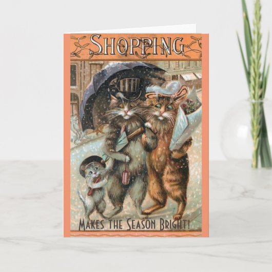 ビンテージクリスマスショッピングがシーズンを明るくする シーズンカード (正面)