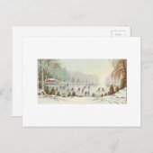 ビンテージクリスマススケートで滑るオンポンド シーズンポストカード (正面/裏面)