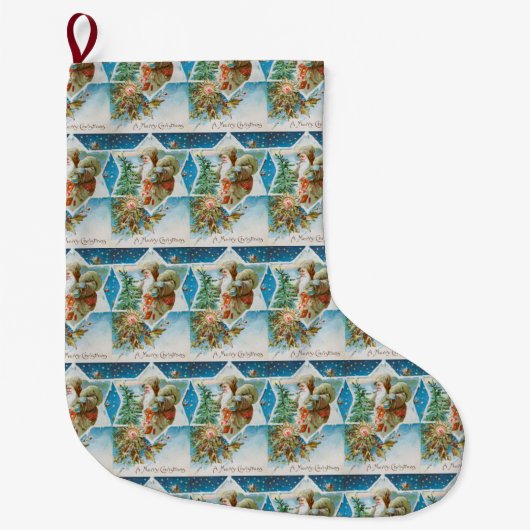 ビンテージクリスマススノーサンタ ラージクリスマスストッキング (正面)