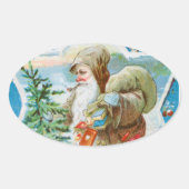 ビンテージクリスマススノーサンタ 楕円形シール (正面)