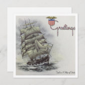 ビンテージクリスマスセーリングボート船 シーズンカード (正面/裏面)