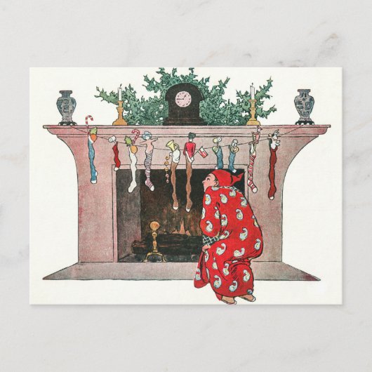 ビンテージクリスマスソックスとギフトホリデーカード シーズンポストカード (正面)