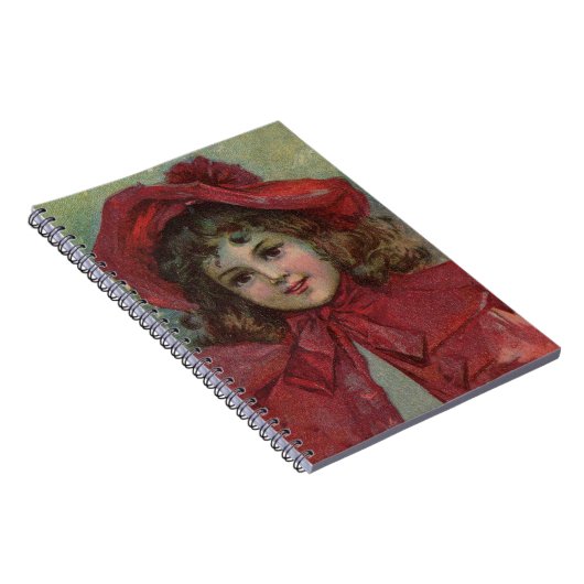 ビンテージクリスマスチャイルドアートレッドドビクトリアンレス ノートブック (右側)