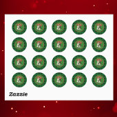 ビンテージクリスマスチルドレンオングリーンプレイド ラウンドシール