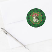 ビンテージクリスマスチルドレンオングリーンプレイド ラウンドシール