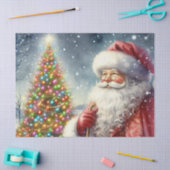 ビンテージクリスマスツリーとサンタクロースの休日 薄葉紙 (クラフト)
