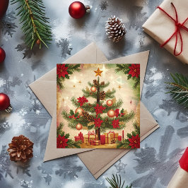 ビンテージクリスマスツリーとプレゼント シーズンカード