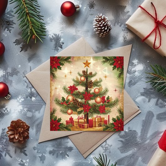 ビンテージクリスマスツリーとプレゼント シーズンカード