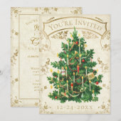 ビンテージクリスマスツリーのご招待 招待状 (正面/裏面)