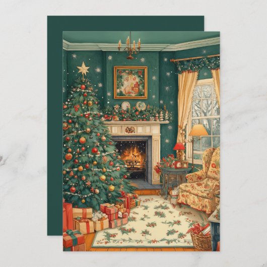 ビンテージクリスマスツリーのクリスマスカード シーズンカード (正面/裏面)