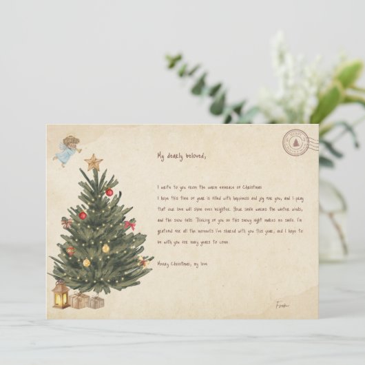 ビンテージクリスマスツリーのグリーティングカード シーズンカード (スタンド正面)