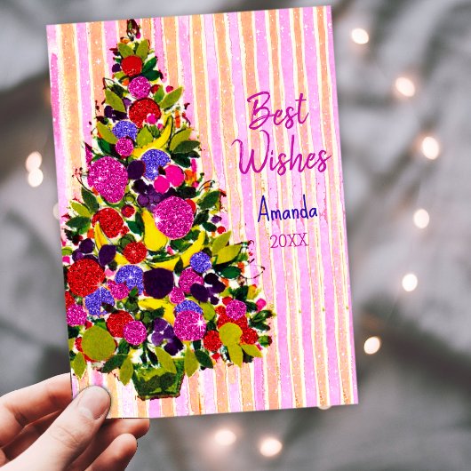 ビンテージクリスマスツリーの新年の挨拶 シーズンカード