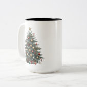 ビンテージクリスマスツリーオールドファッションドスタイルデザイン ツートーンマグカップ (正面左)