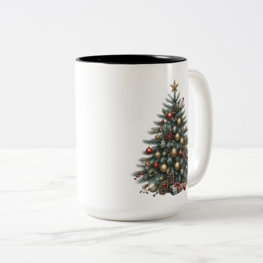 ビンテージクリスマスツリーオールドファッションドスタイルデザイン ツートーンマグカップ (正面右)