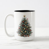 ビンテージクリスマスツリーオールドファッションドスタイルデザイン ツートーンマグカップ (左)