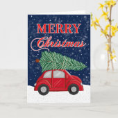 ビンテージクリスマスツリーカーホリデーグリーティング カード (黄色い花)