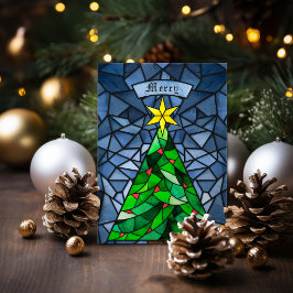 ビンテージクリスマスツリーステンドグラスのホリデーカード シーズンカード