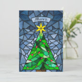 ビンテージクリスマスツリーステンドグラスのホリデーカード シーズンカード (スタンド正面)