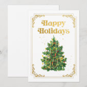 ビンテージクリスマスツリーハッピーホリデーズ金ゴールドフレーム シーズンカード (正面/裏面)