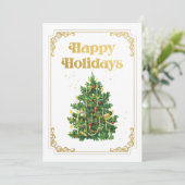 ビンテージクリスマスツリーハッピーホリデーズ金ゴールドフレーム シーズンカード (スタンド正面)