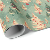 ビンテージクリスマスツリーパターンレトロフェスティバル応援 ラッピングペーパー (ロールコーナー)