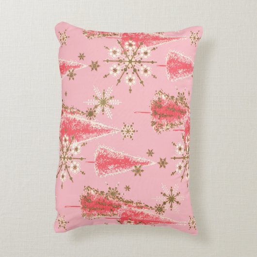 ビンテージクリスマスツリーピンクと金ゴールドパターン アクセントクッション (裏面(縦))