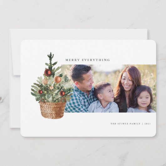 ビンテージクリスマスツリーフォトホリデーカード 招待状 (正面)