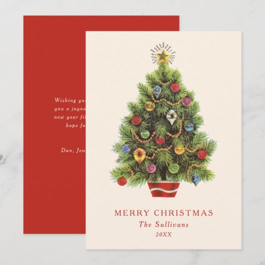ビンテージクリスマスツリーフラットホリデーカード シーズンカード (正面/裏面)