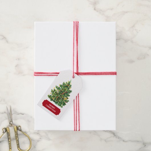 ビンテージクリスマスツリーホリデイ ギフトタグ (より糸付き)