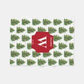 ビンテージクリスマスツリーホリデモノグラムのー フリースブランケット (正面(横))